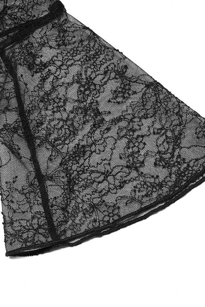 Sheer Lace T-Shirt with Flared Sleeves - Goth Style