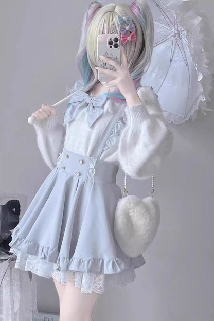 Puffy Hem Ruffle Sweet Suspender Skirt Two Colors