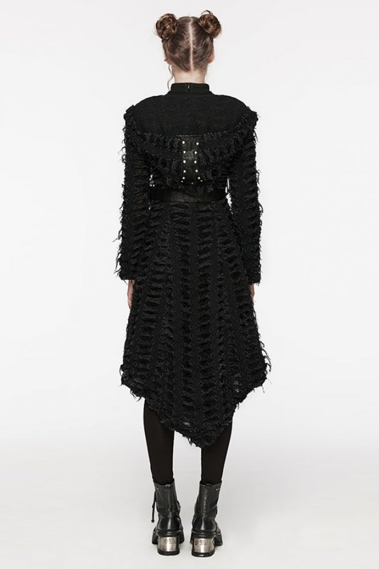 Hooded Asymmetric Black Long Coat Punk Women's Outerwear