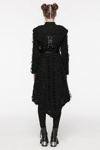 Hooded Asymmetric Black Long Coat Punk Women's Outerwear