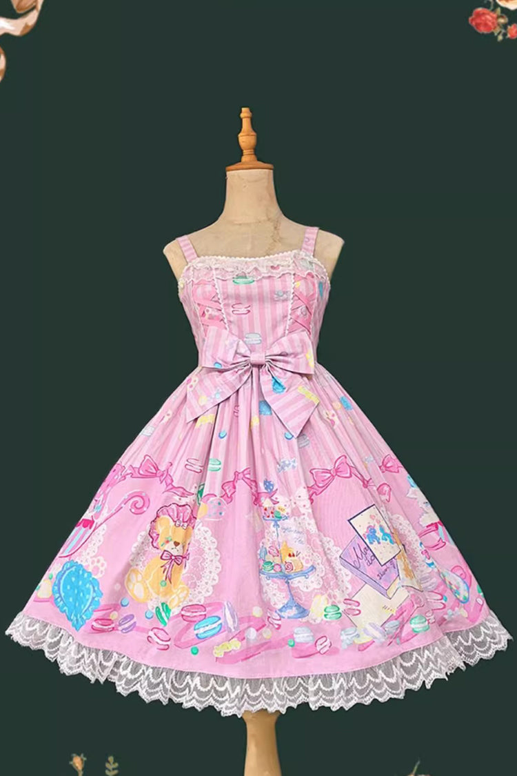 Macaron Dolly House Sleeveless Print Bowknot Lace-Up Sweet Lolita Jsk Dress Colors