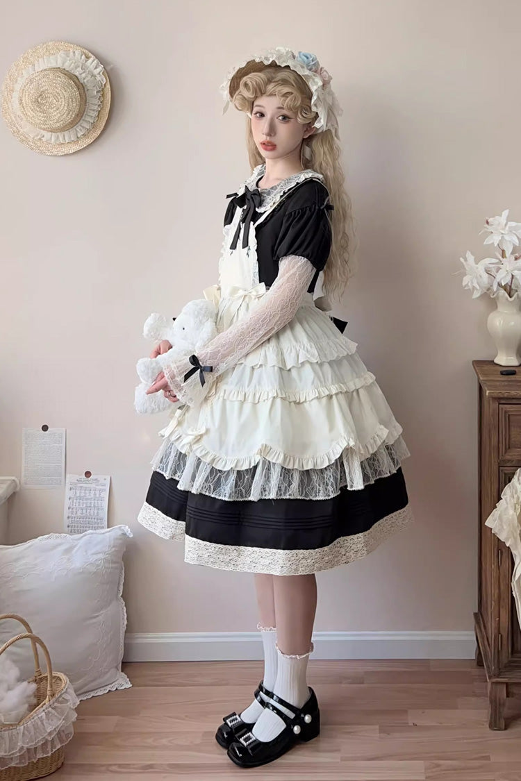 Lapel Collar Embroidered Bowknot Lace Sweet Dress