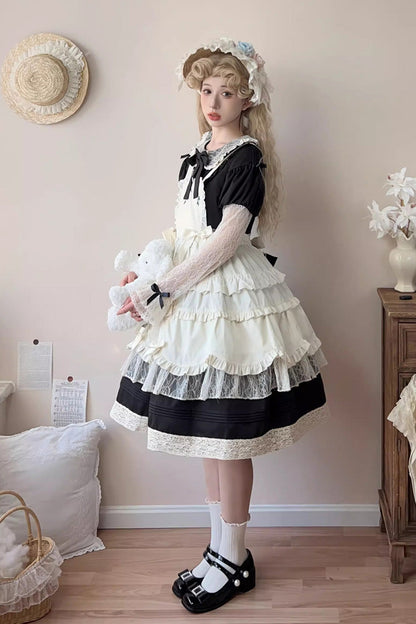Lapel Collar Embroidered Bowknot Lace Sweet Dress