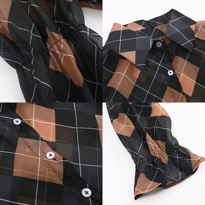 Print Slip Shirt Lapel Dress Fishtail Rhombus Tulle