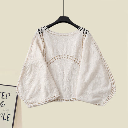 Set Split Ruffled Dress Out Slip Hollow Cardigan