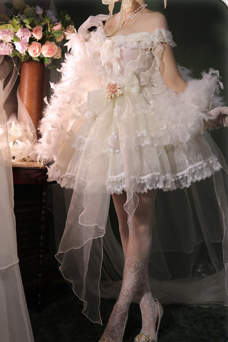 Ivory Ruffled Bow Pearl Decorated Lolita JSK Full Set