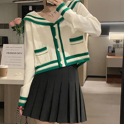 Set Sailor Collar Sweater Casual Cable Skirt Pleated Pants