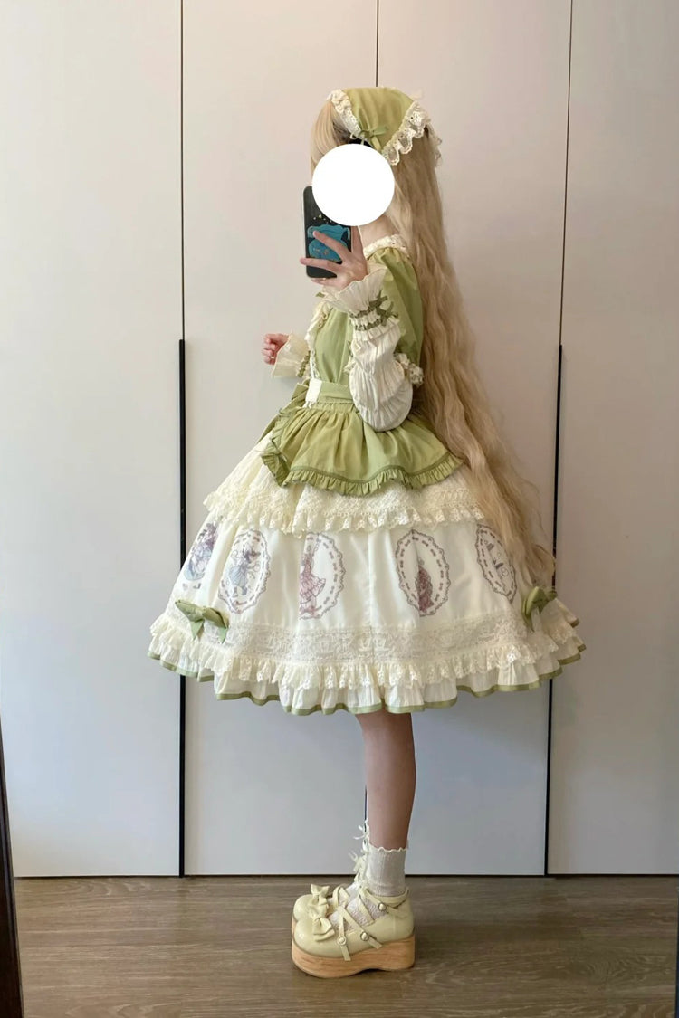 Emerald Little Ida's Flowers Short Sleeves Print Ruffle Bow Sweet Lolita Dress