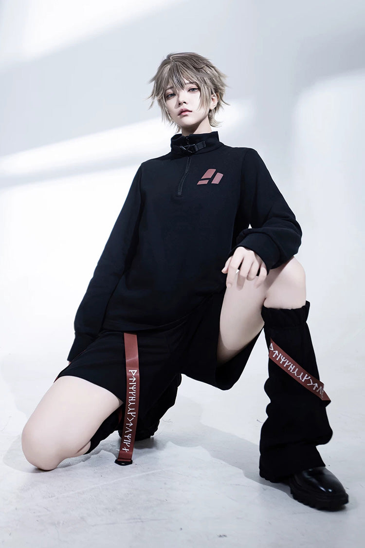 Stand Collar Long-Sleeve Gothic Prince Ouji Shorts Set