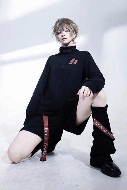 Stand Collar Long-Sleeve Gothic Prince Ouji Shorts Set