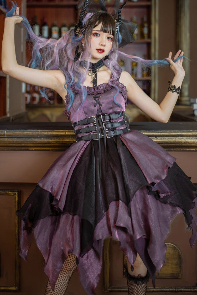 Purple Gothic Lolita Multi-Layered Asymmetric JSK Dress