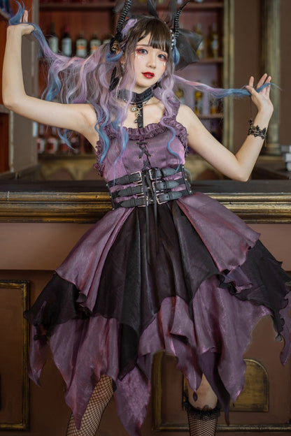 Purple Gothic Lolita Multi-Layered Asymmetric JSK Dress