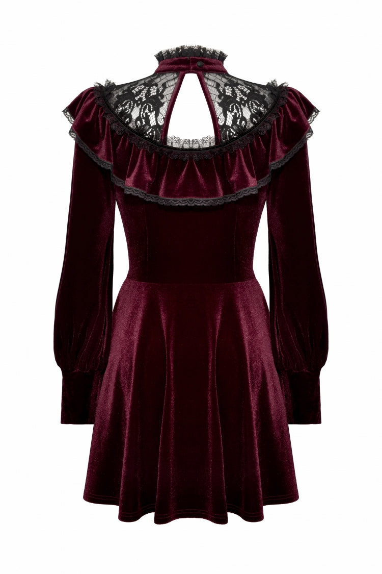 Crimson Knit Velvet Maxi Gown with Long Sleeves - Gothic Graduation Attire