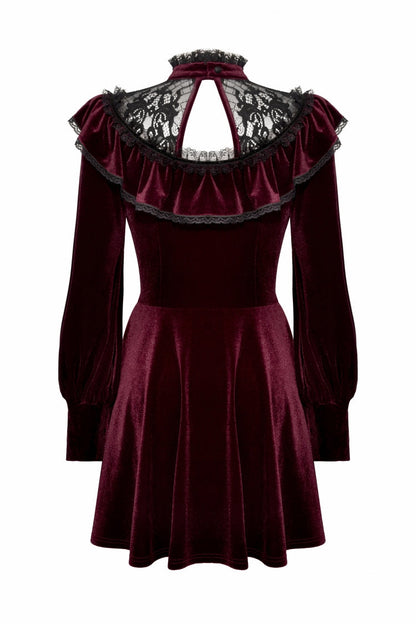 Crimson Knit Velvet Maxi Gown with Long Sleeves - Gothic Graduation Attire