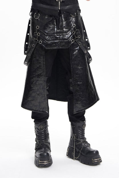 Gothic Men's Skirt with Faux Leather Stitching Eyelets Strap and Rings