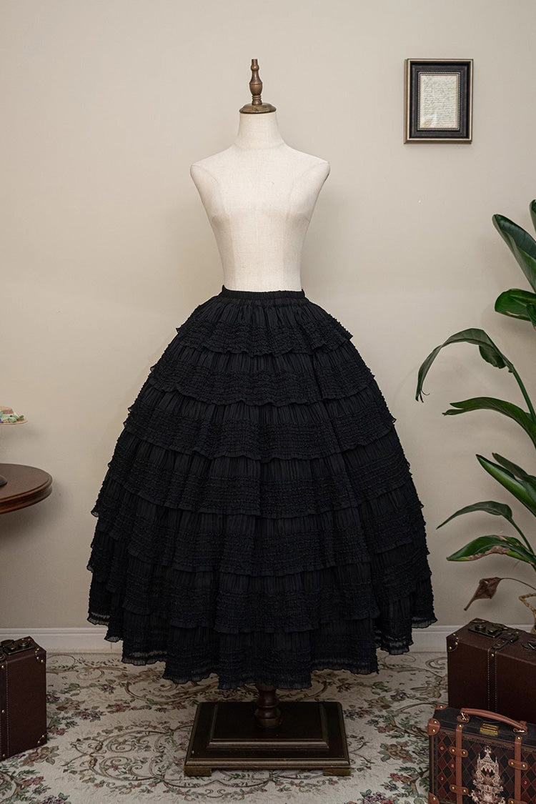 Rose-Embellished Layered Ruffled Lolita Skirt in Three Tones