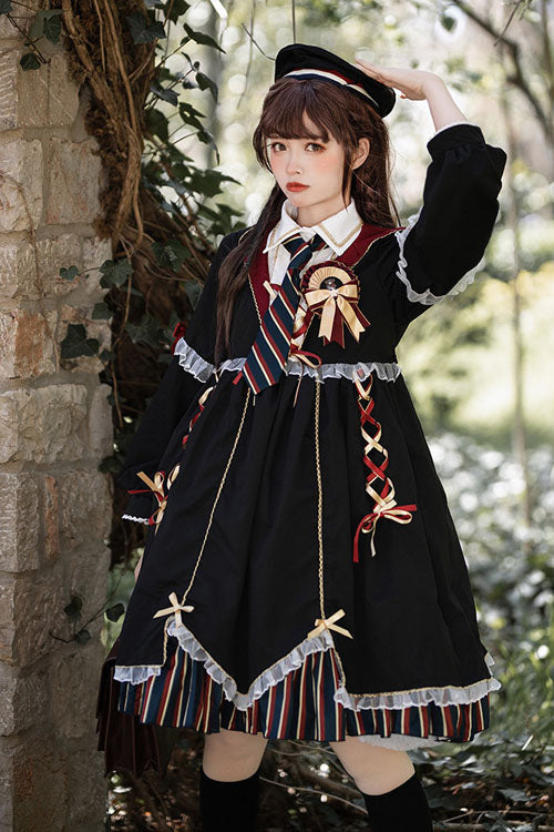 Black Gothic OP Dress Lolita Long Sleeves Alchemy Witch - Altfashion Shop