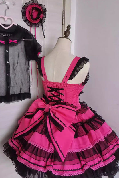 Rose Pink Layered Bow Lace Sweet Lolita Dress
