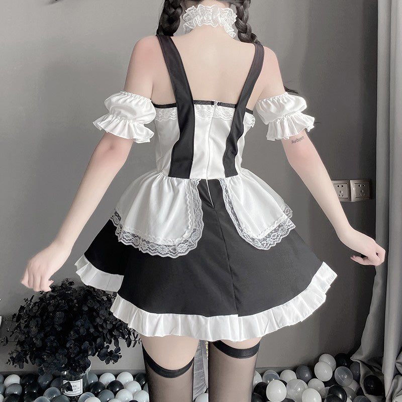 Kawaii Ruffle Maid Lingerie Dress Stockings Set