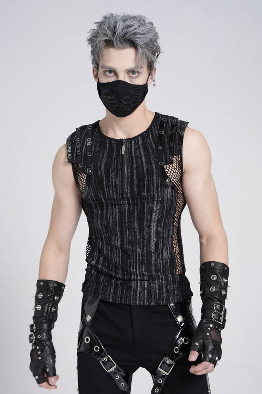 Ribbed Gothic Vest with Mesh and Zippers