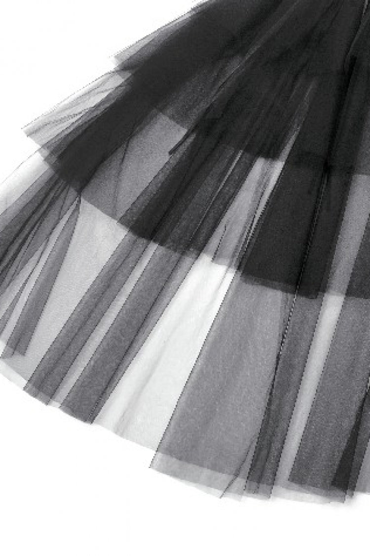 Ebony V-Neck Short Sleeve Sheer Mesh Layered Dress