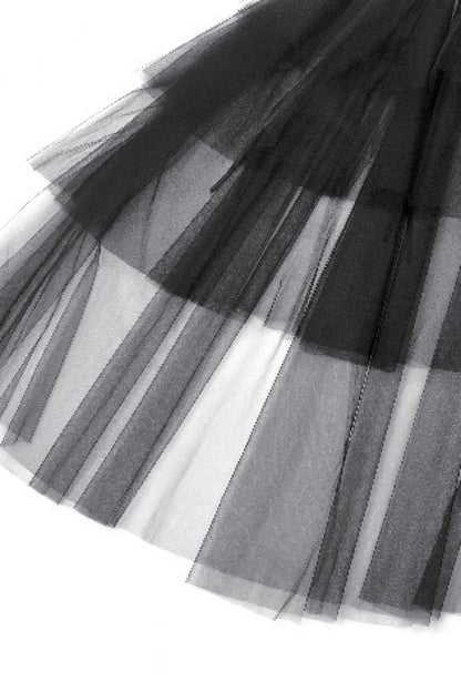 Ebony V-Neck Short Sleeve Sheer Mesh Layered Dress
