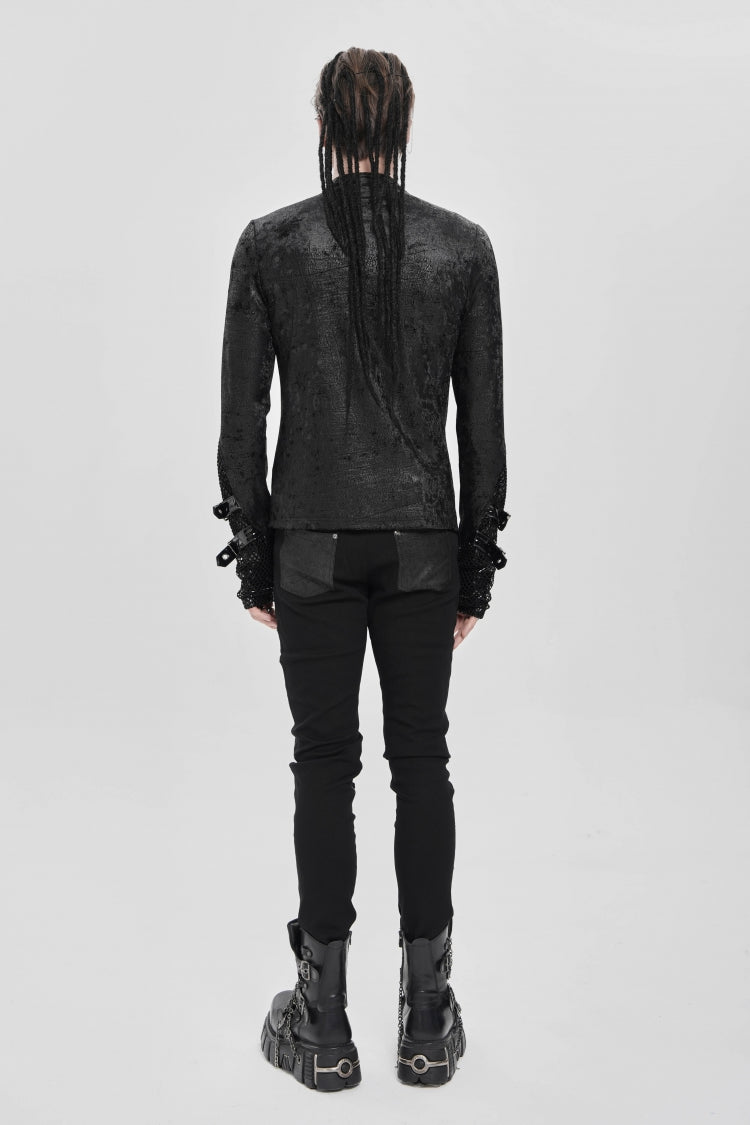 Men's Punk Blouse with Lace-Up Front and Chain Accents