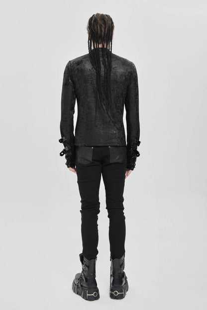 Men's Punk Blouse with Lace-Up Front and Chain Accents