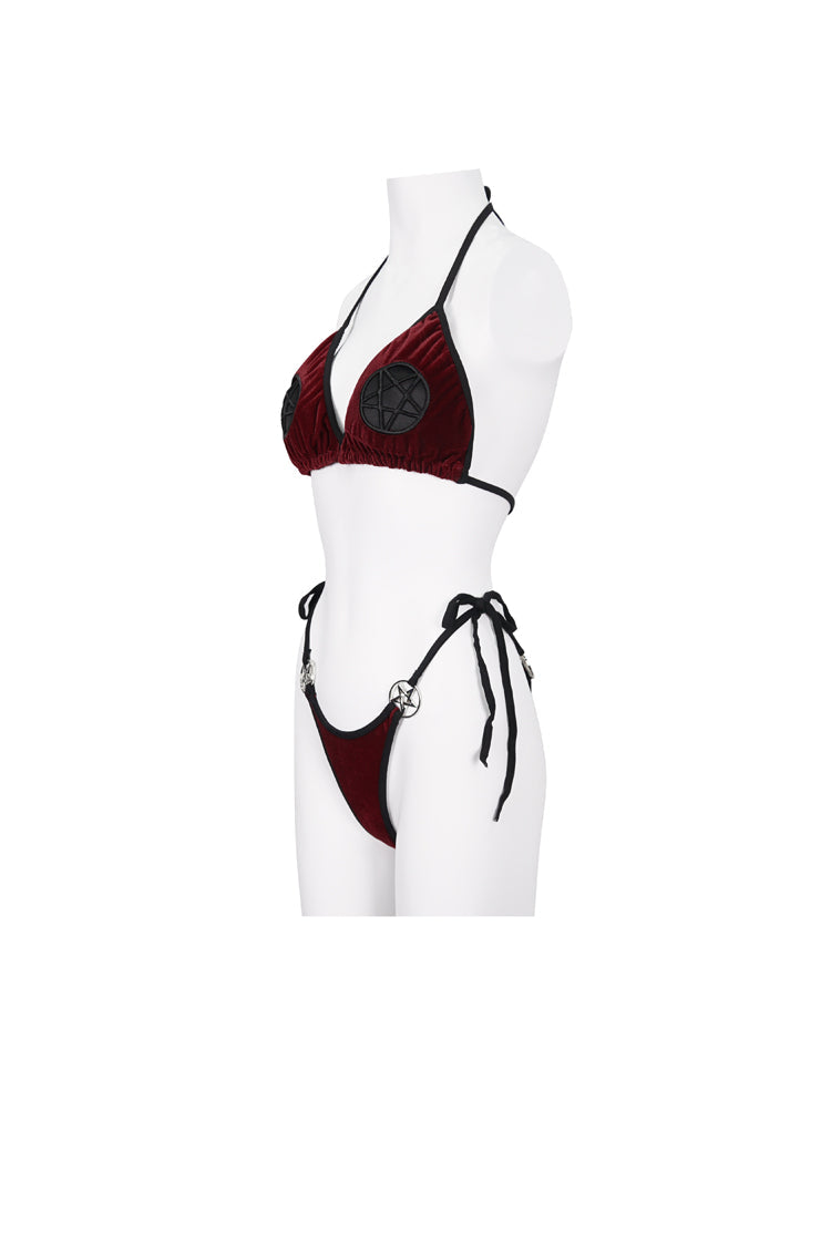 Velvet Stretch Sexy Cutout Pentagram Gothic Swimsuit Set for Women