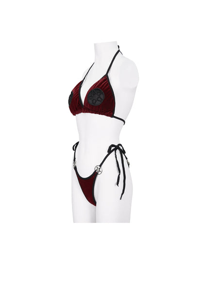 Velvet Stretch Sexy Cutout Pentagram Gothic Swimsuit Set for Women