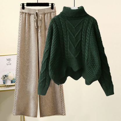 Leg Wide Chic Sweater Pants Set Cable