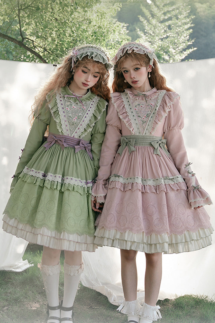Emerald Multi-Layer Embroidered Bow Lolita Dress - Solitary Orchid