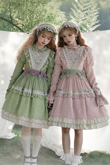 Emerald Multi-Layer Embroidered Bow Lolita Dress - Solitary Orchid