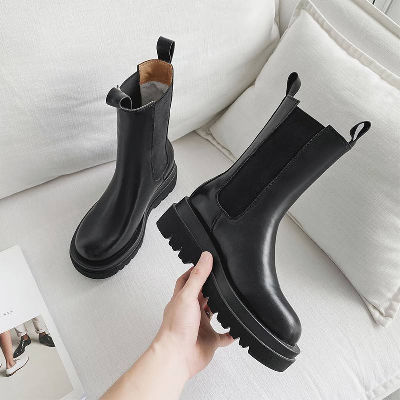 Bottes à plateforme en cuir véritable à enfiler