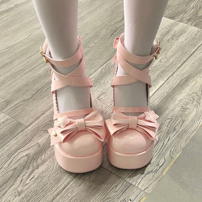 Chaussures Lolita à talons hauts avec nœud et boucle en étoile