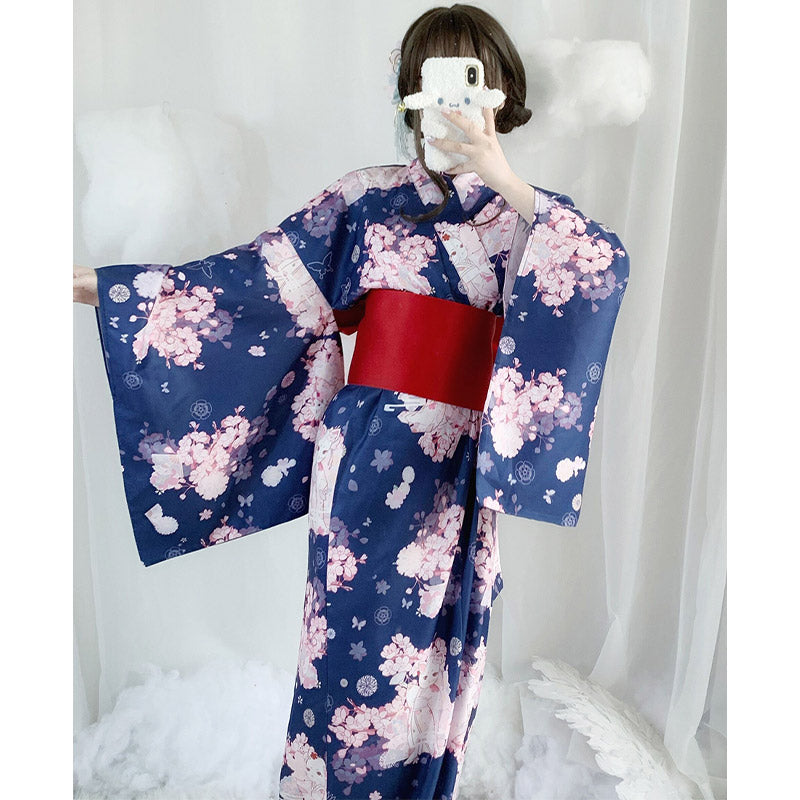 Robe kimono vintage à imprimé chat Sakura