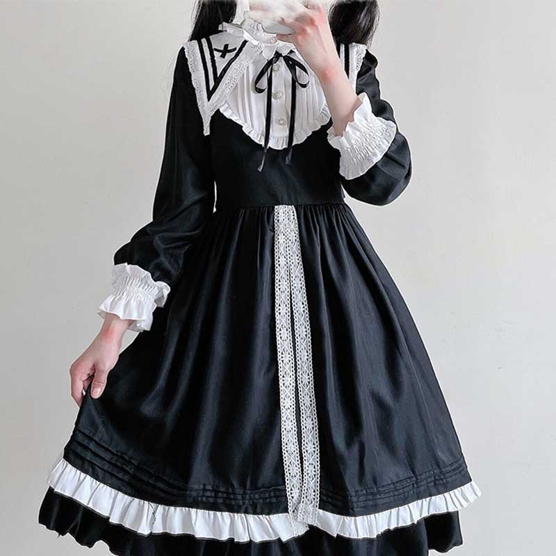 Robe de demoiselle d'honneur élégante à lacets style Lolita foncé