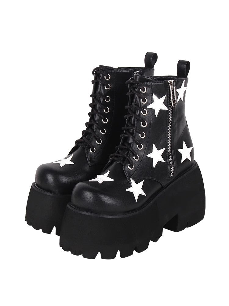 Punk Lolita Ankle Boots with Zipper and Five-Pointed Star Accent
