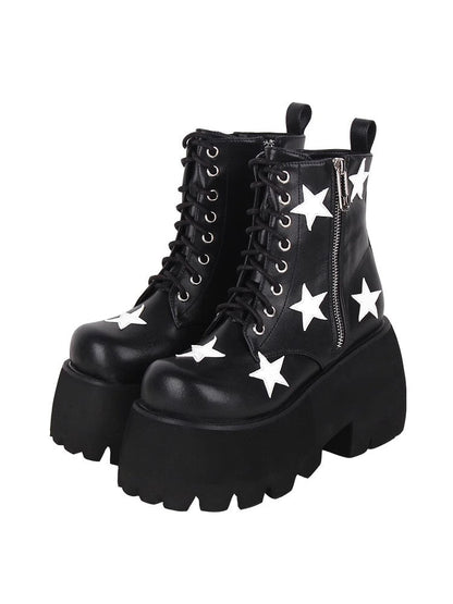 Punk Lolita Ankle Boots with Zipper and Five-Pointed Star Accent