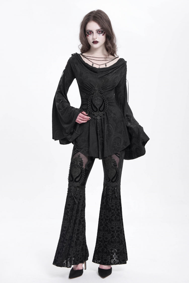 Embroidered Goth Blouse with Flared Sleeves - Women