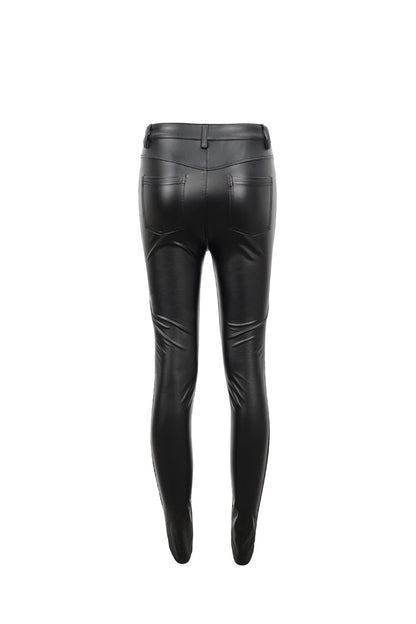 Gothic Women's Slim Leggings with Adjustable Lace Strings and Flocked Stretch
