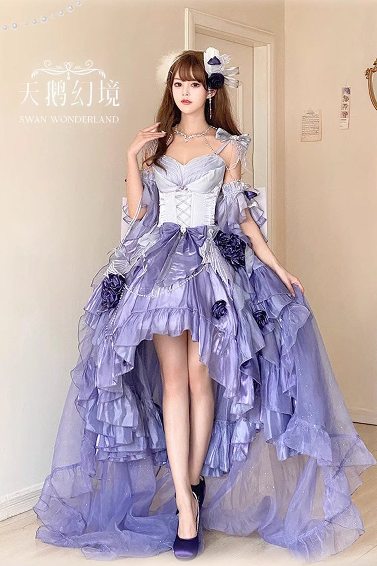 Misty Purple Sweet Ballet Lolita Swan Wonderland Embroidery Lace-Up Asymmetric JSK Dress