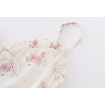 Dress Print Set Cardigan Floral Slip Split Elegant