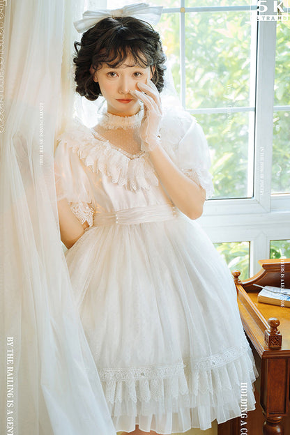 Ivory Multi-Layered Ruffled Hollow Bow Lace Vintage Lolita Dress