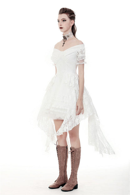 Ivory Off-Shoulder Lace Short Sleeve Steampunk Wedding Dress