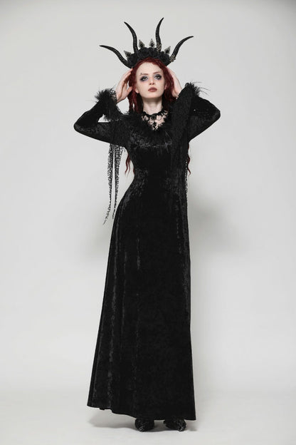 Long Sleeve Velvet Lace Gothic Maxi Wedding Dress