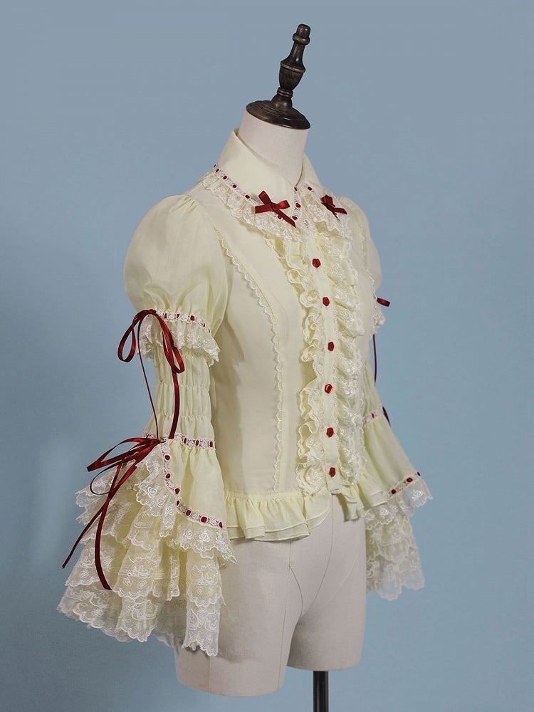 Yellow Short Puff Sleeves Blouse