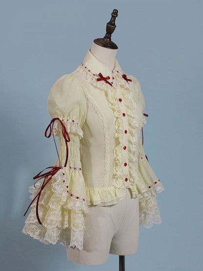 Yellow Short Puff Sleeves Blouse