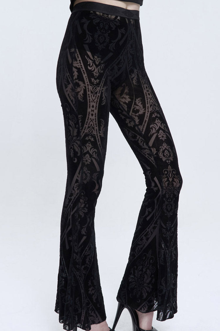 Punk Women's Flared Trousers with Elastic Waist and Flocked Jacquard Fabric