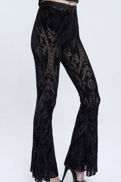 Punk Women's Flared Trousers with Elastic Waist and Flocked Jacquard Fabric